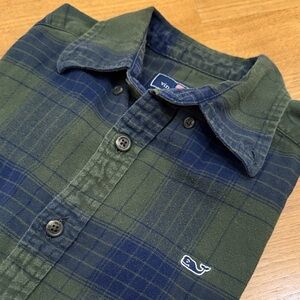Vineyard Vines Men's Blue and Green Plaid Flannel Shirt